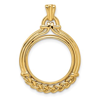 Wideband Distinguished Coin Jewelry 14k Polished Fancy Wheat Bottom 16.5mm Prong Coin Bezel Pendant