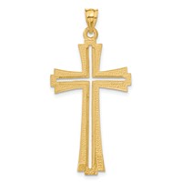 14K Yellow Gold Diamond Cut and Satin Cross Pendant view 3