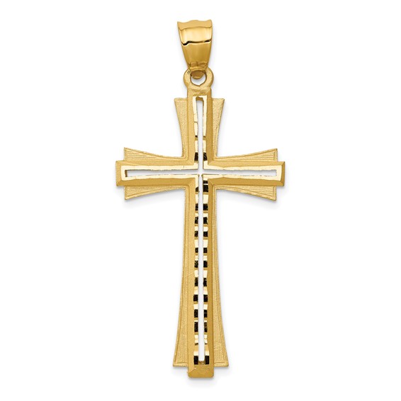 14K Diamond Cut and Satin Cross Pendant