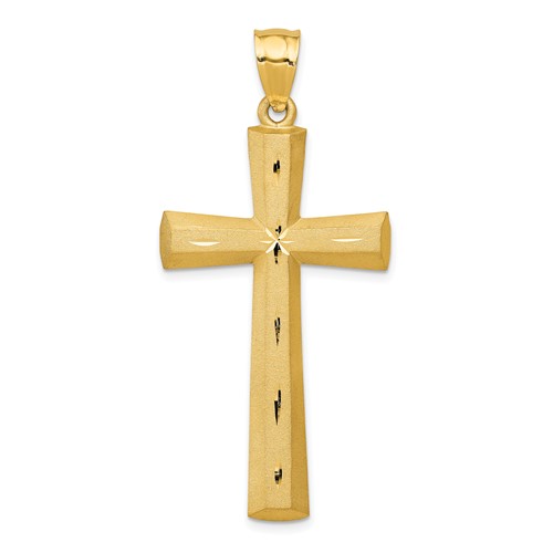 14K Yellow Gold Satin and Diamond -Cut Cross Pendant