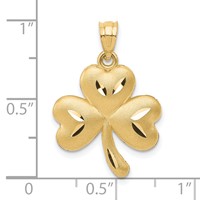 14K Yellow Gold Satin Diamond-cut Shamrock Charm view 4