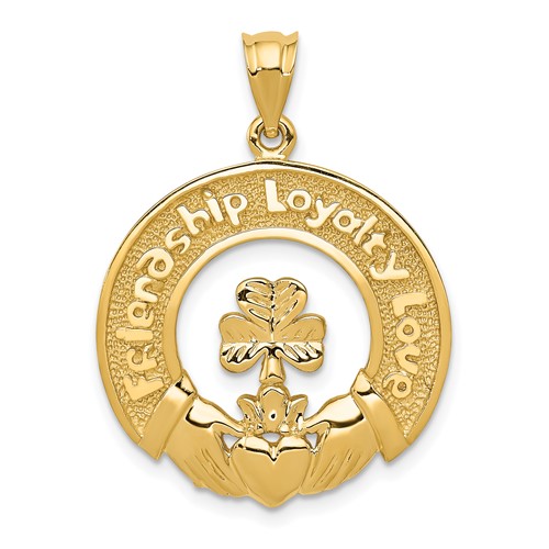14K Yellow Gold Friendship Loyalty Love Claddagh Pendant