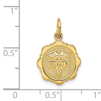 14K Yellow Gold RN Registered Nurse Textured Back Disc Charm view 4