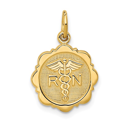 14K Yellow Gold RN Registered Nurse Textured Back Disc Charm