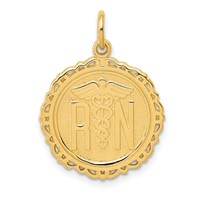 14K Yellow Gold RN Registered Nurse Textured Back Disc Charm view 1