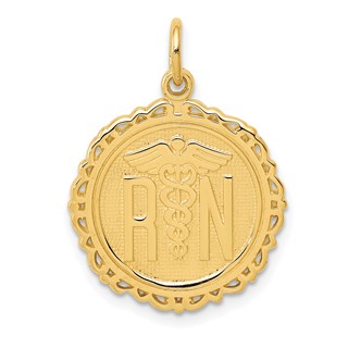 14k RN Registered Nurse Textured Back Disc Charm