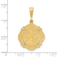 14K Yellow Gold Fire Rescue Badge Pendant view 4