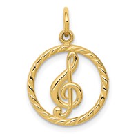 14K Yellow Gold Treble Clef in Circle Charm view 1