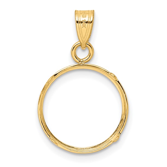 Wideband Distinguished Coin Jewelry 14k Polished and Diamond-cut 13.0mm Prong Coin Bezel Pendant