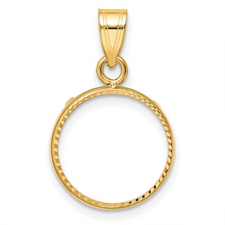 Wideband Distinguished Coin Jewelry 14k Polished and Diamond-cut 13.0mm Prong Coin Bezel Pendant