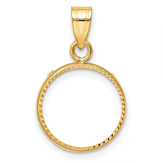 Wideband Distinguished Coin Jewelry 14k Polished and Diamond-cut 13.0mm Prong Coin Bezel Pendant