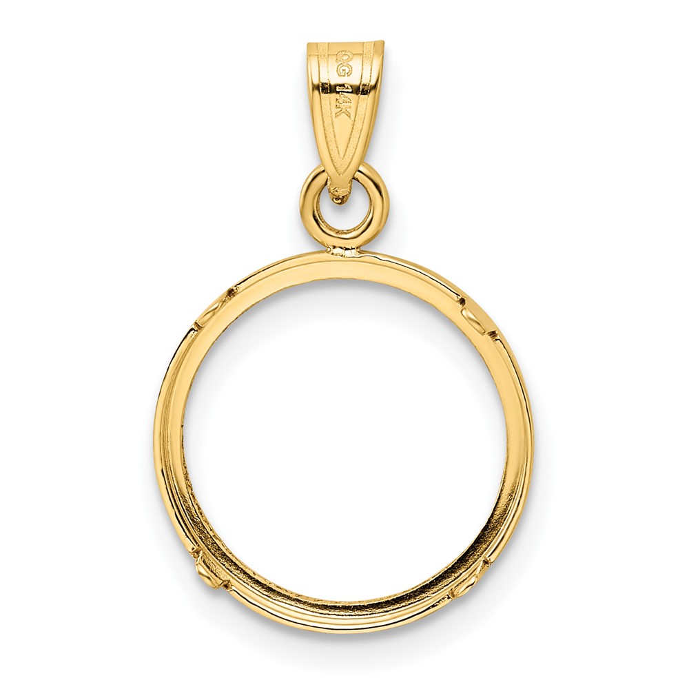 Wideband Distinguished Coin Jewelry 14k Polished and Diamond-cut 14.0mm Prong Coin Bezel Pendant (C1801D/14.0)