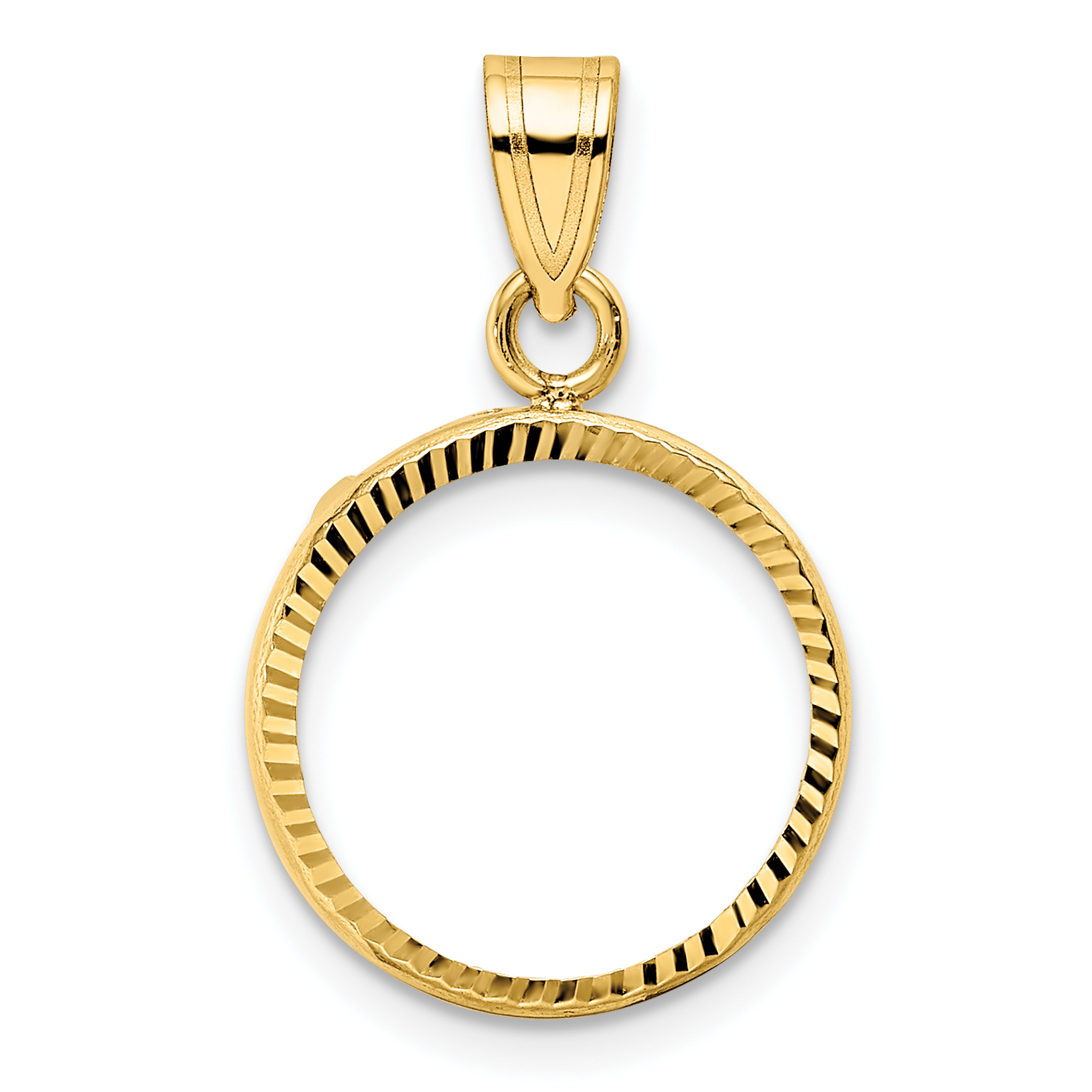 Wideband Distinguished Coin Jewelry 14k Polished and Diamond-cut 14.0mm Prong Coin Bezel Pendant (C1801D/14.0)