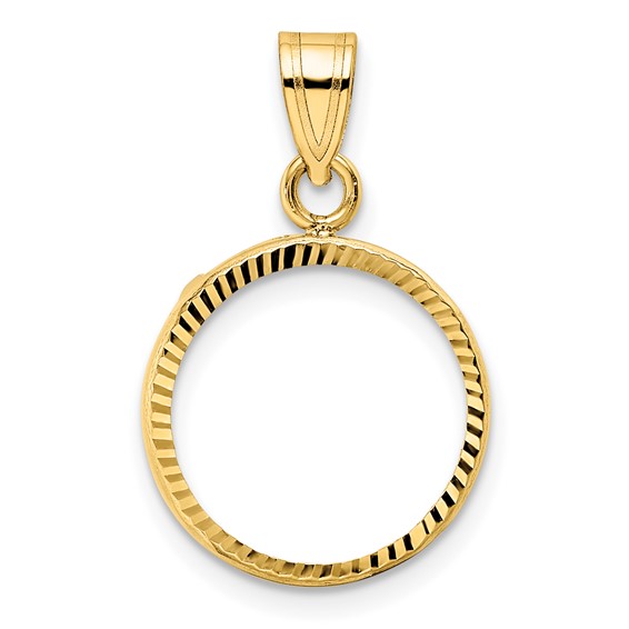Gold Polished Diamond-cut Prong Coin Bezel Pendant