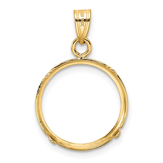 Wideband Distinguished Coin Jewelry 14k Polished and Diamond-cut 15.0mm Prong Coin Bezel Pendant