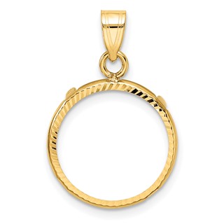 Wideband Distinguished Coin Jewelry 14k Polished and Diamond-cut 15.0mm Prong Coin Bezel Pendant