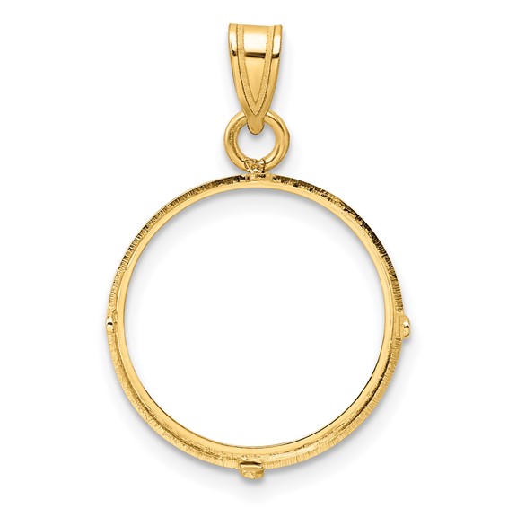 Wideband Distinguished Coin Jewelry 14k Polished and Diamond-cut 15.5mm Prong Coin Bezel Pendant