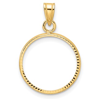Wideband Distinguished Coin Jewelry 14k Polished and Diamond-cut 15.5mm Prong Coin Bezel Pendant