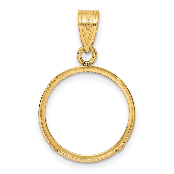 Wideband Distinguished Coin Jewelry 14k Polished and Diamond-cut 16.0mm Prong Coin Bezel Pendant
