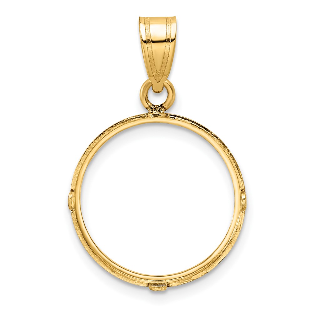 Wideband Distinguished Coin Jewelry 14k Polished and Diamond-cut 16.5mm Prong Coin Bezel Pendant (C1801D/16.5)