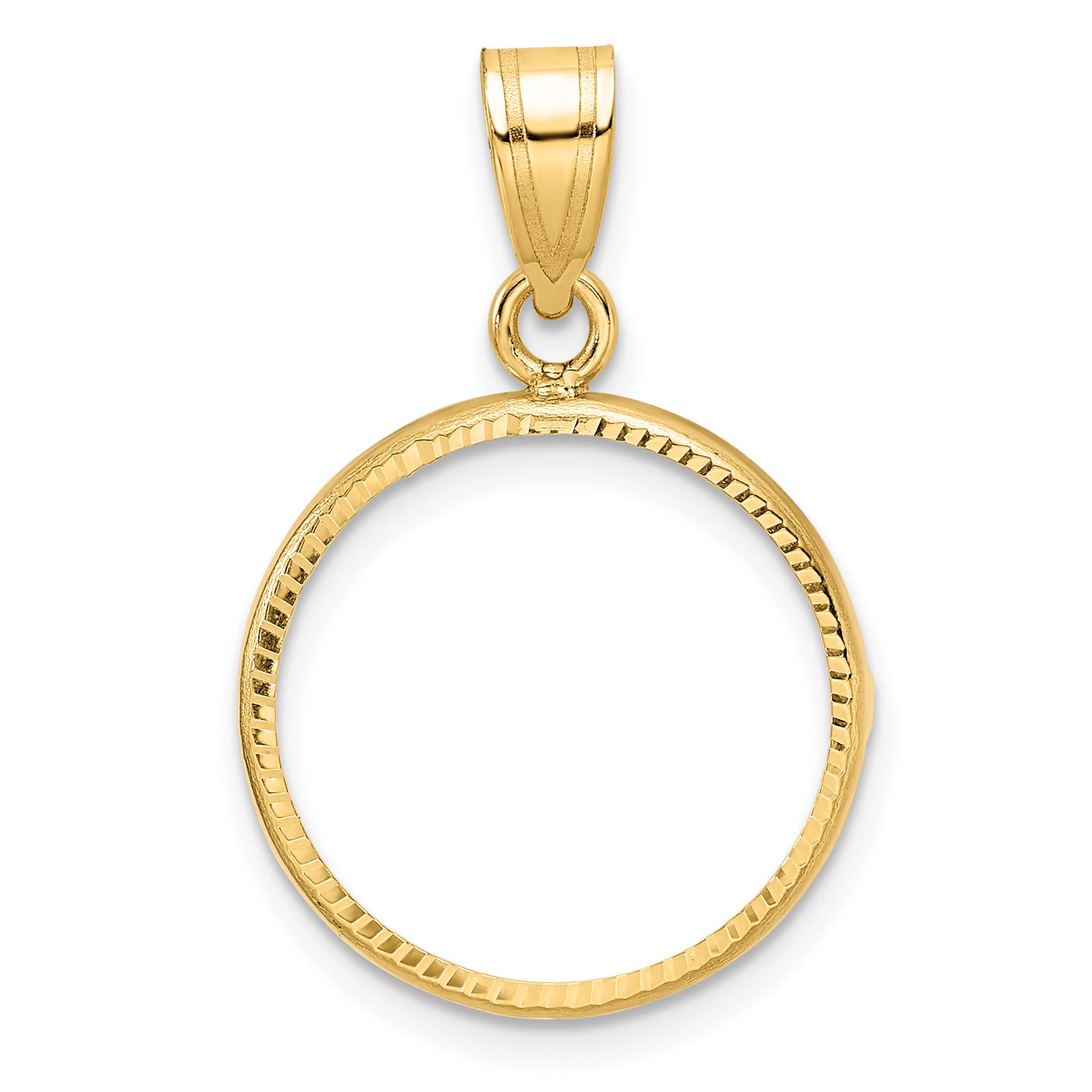 Wideband Distinguished Coin Jewelry 14k Polished and Diamond-cut 16.5mm Prong Coin Bezel Pendant (C1801D/16.5)