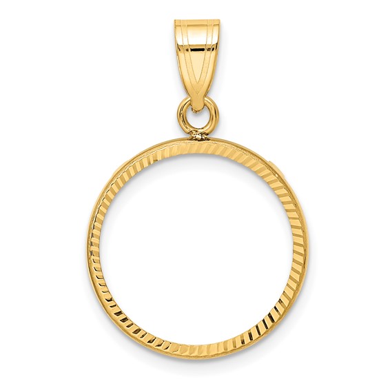 Wideband Distinguished Coin Jewelry 14k Polished and Diamond-cut 17.8mm Prong Coin Bezel Pendant
