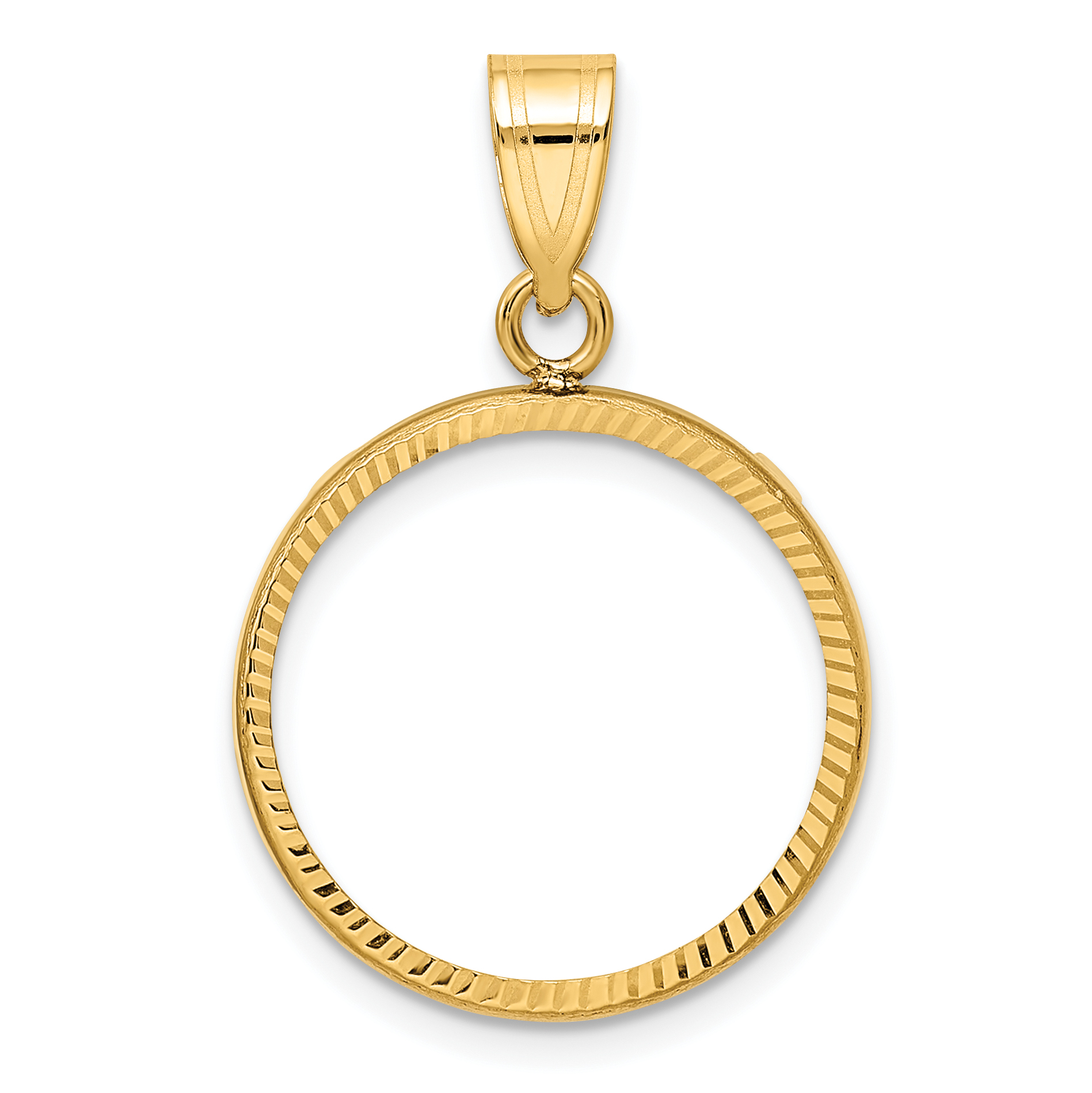 Wideband Distinguished Coin Jewelry 14k Polished and Diamond-cut 18.0mm Prong Coin Bezel Pendant (C1801D/18.0)