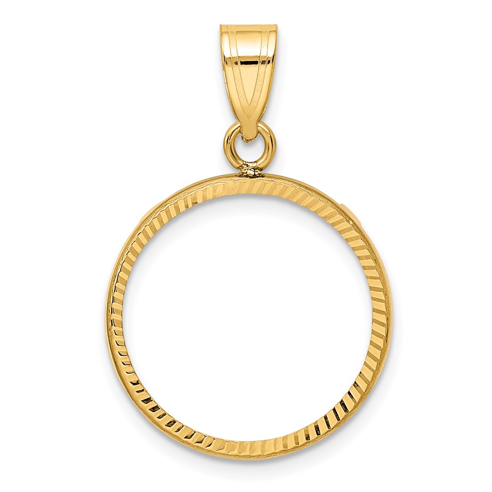 Wideband Distinguished Coin Jewelry 14k Polished and Diamond-cut 18.0mm Prong Coin Bezel Pendant (C1801D/18.0)