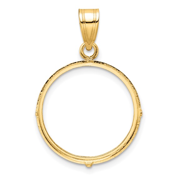Wideband Distinguished Coin Jewelry 14k Polished and Diamond-cut 19.0mm Prong Coin Bezel Pendant