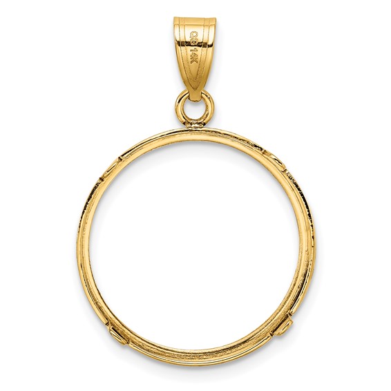 Wideband Distinguished Coin Jewelry 14k Polished and Diamond-cut 20.2mm Prong Coin Bezel Pendant