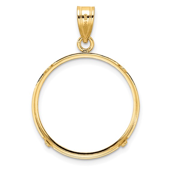 Wideband Distinguished Coin Jewelry 14k Polished and Diamond-cut 21.6mm Prong Coin Bezel Pendant