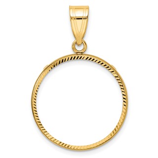 Wideband Distinguished Coin Jewelry 14k Polished and Diamond-cut 21.6mm Prong Coin Bezel Pendant