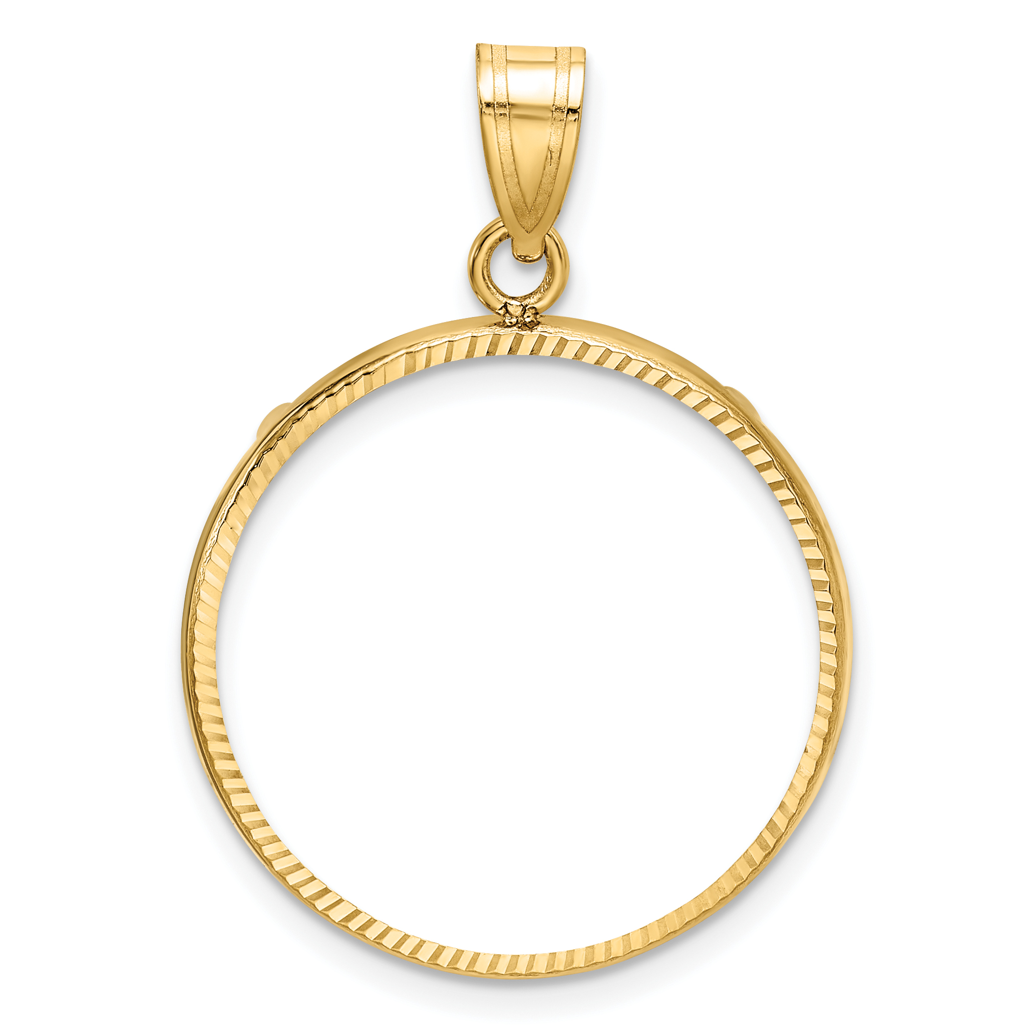 Wideband Distinguished Coin Jewelry 14k Polished and Diamond-cut 22.0mm Prong Coin Bezel Pendant (C1801D/22.0)