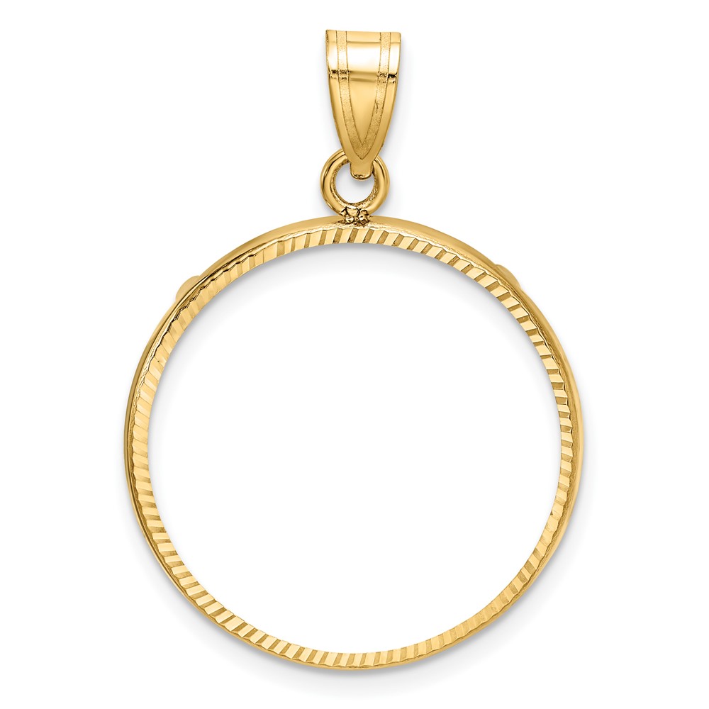 Wideband Distinguished Coin Jewelry 14k Polished and Diamond-cut 22.0mm Prong Coin Bezel Pendant (C1801D/22.0)