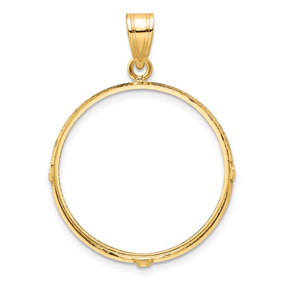 Wideband Distinguished Coin Jewelry 14k Polished and Diamond-cut 25.0mm Prong Coin Bezel Pendant