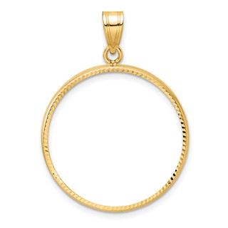 Wideband Distinguished Coin Jewelry 14k Polished and Diamond-cut 25.0mm Prong Coin Bezel Pendant