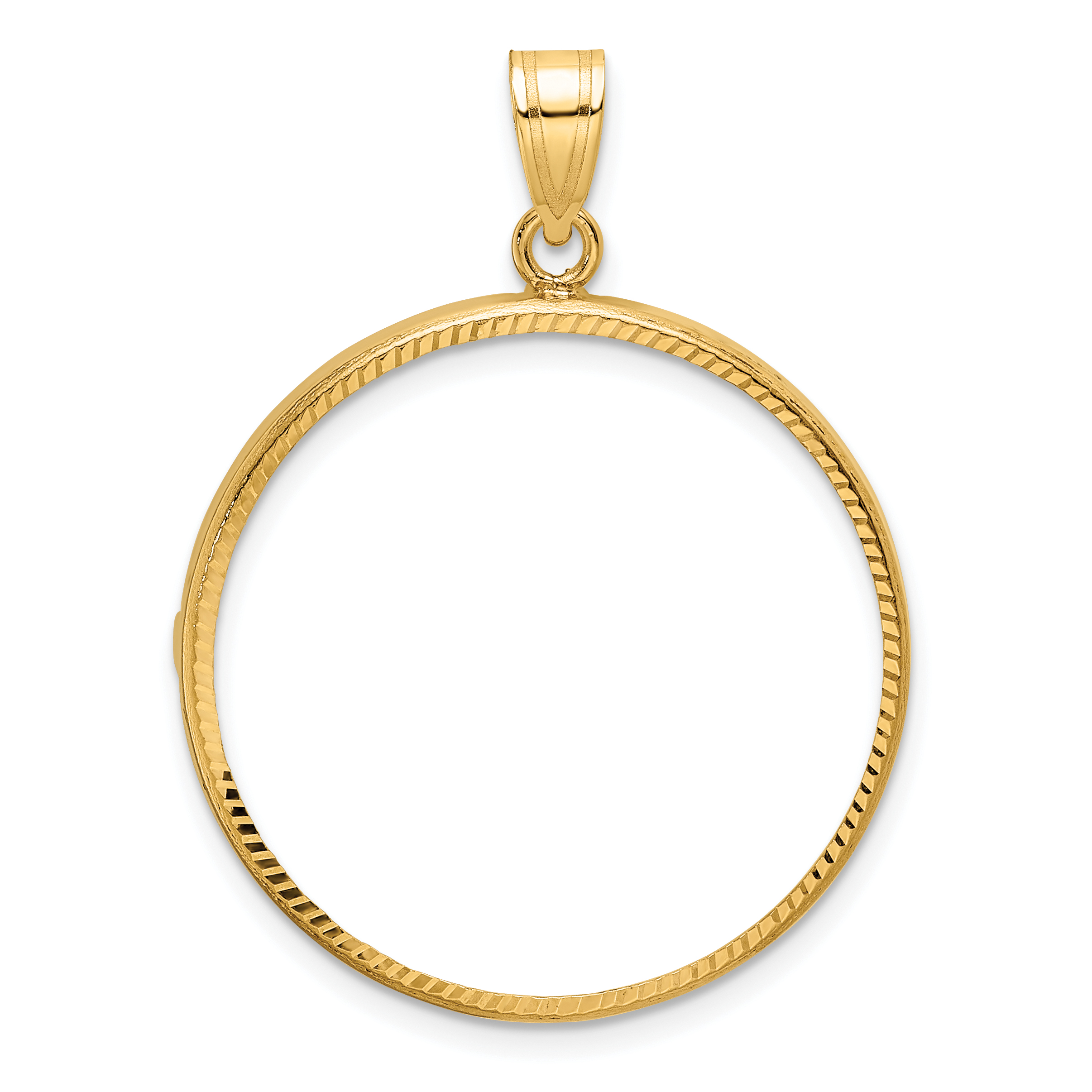 Wideband Distinguished Coin Jewelry 14k Polished and Diamond-cut 27.0mm Prong Coin Bezel Pendant (C1801D/27.0)