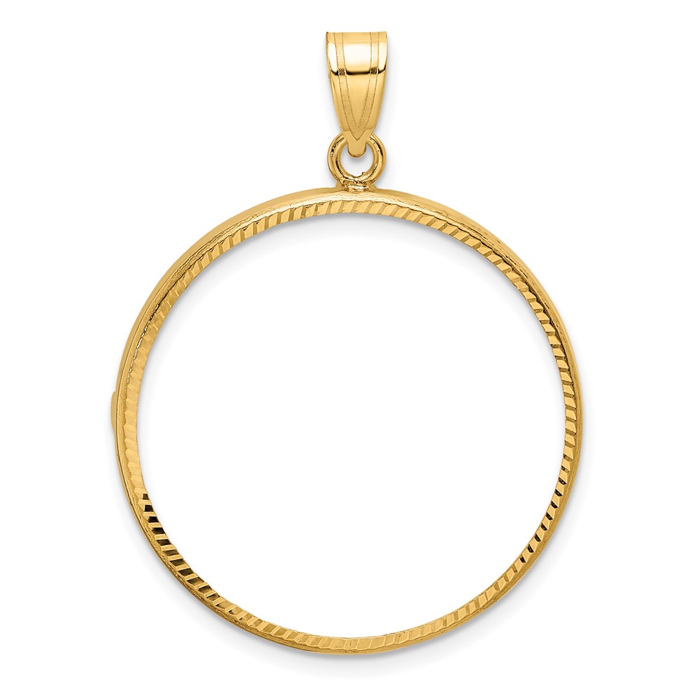 Wideband Distinguished Coin Jewelry 14k Polished and Diamond-cut 27.0mm Prong Coin Bezel Pendant (C1801D/27.0)