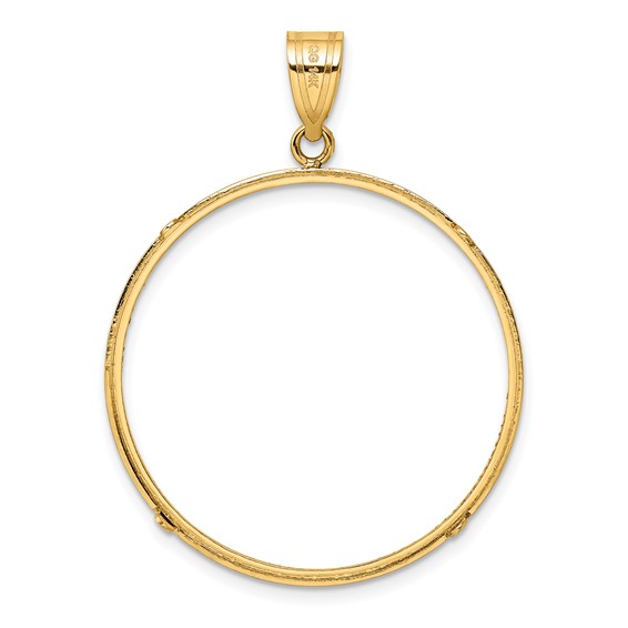 Wideband Distinguished Coin Jewelry 14k Polished and Diamond-cut 30.0mm Prong Coin Bezel Pendant