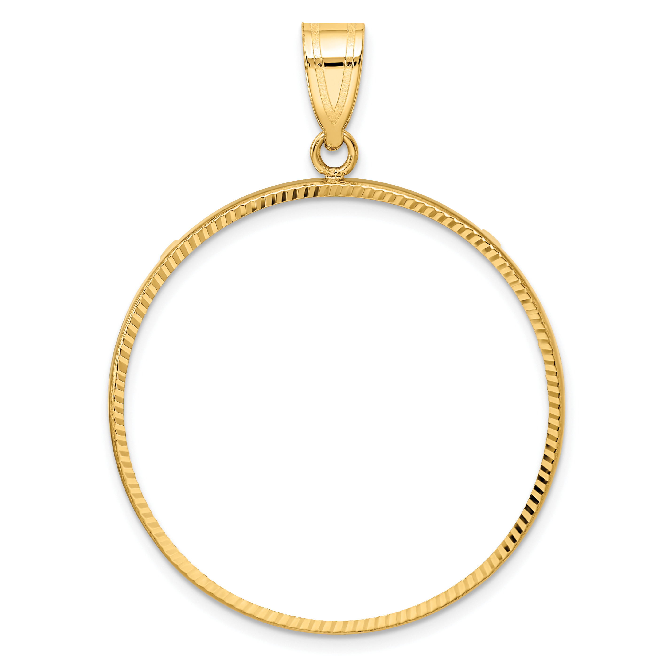 Wideband Distinguished Coin Jewelry 14k Polished and Diamond-cut 32.0mm Prong Coin Bezel Pendant (C1801D/32.0)