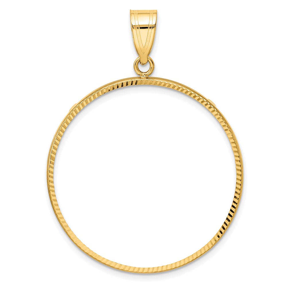 Wideband Distinguished Coin Jewelry 14k Polished and Diamond-cut 32.0mm Prong Coin Bezel Pendant (C1801D/32.0)