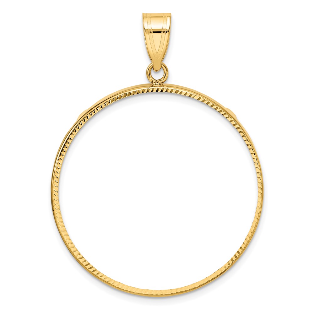 Wideband Distinguished Coin Jewelry 14k Polished and Diamond-cut 32.7mm Prong Coin Bezel Pendant (C3997/32.7)