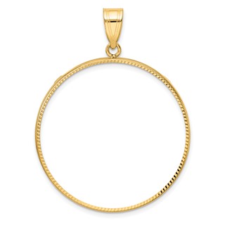 Wideband Distinguished Coin Jewelry 14k Polished and Diamond-cut 34.2mm Prong Coin Bezel Pendant