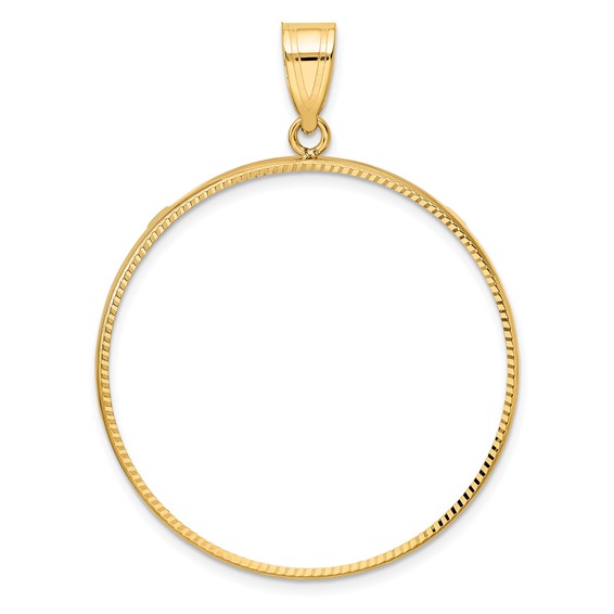 Wideband Distinguished Coin Jewelry 14k Polished and Diamond-cut 34.2mm Prong Coin Bezel Pendant