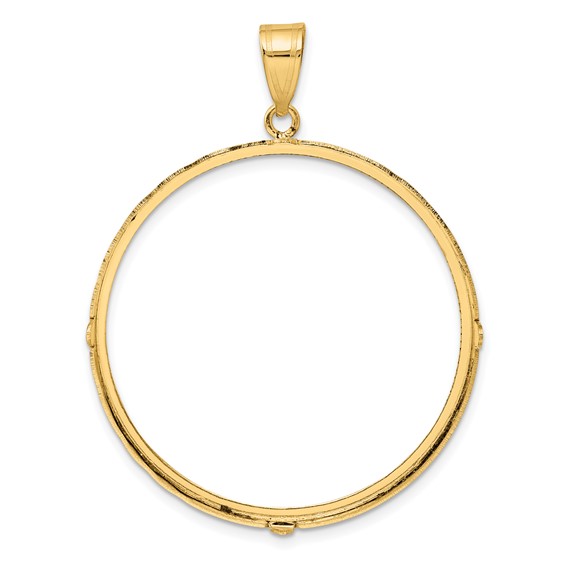 Wideband Distinguished Coin Jewelry 14k Polished and Diamond-cut 37.0mm Prong Coin Bezel Pendant