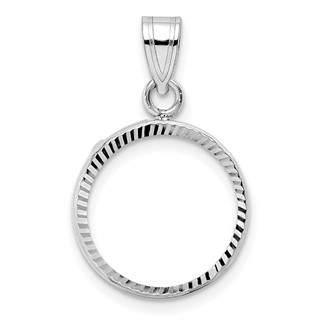 Wideband Distinguished Coin Jewelry 14k White Gold Polished and Diamond-cut 14.0mm Prong Coin Bezel Pendant