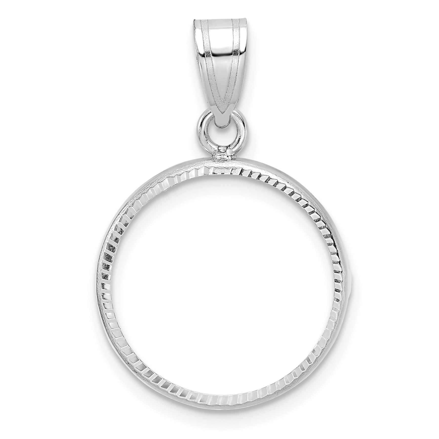 Wideband Distinguished Coin Jewelry 14k White Gold Polished and Diamond-cut 16.5mm Prong Coin Bezel Pendant (C3997W/16.5)
