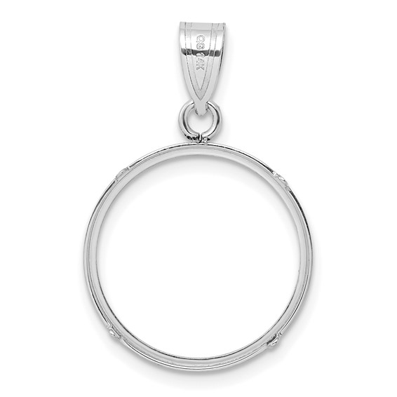 Wideband Distinguished Coin Jewelry 14k White Gold Polished and Diamond-cut 18.0mm Prong Coin Bezel Pendant