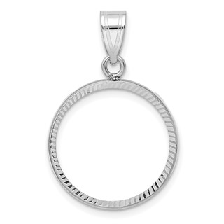 Wideband Distinguished Coin Jewelry 14k White Gold Polished and Diamond-cut 18.0mm Prong Coin Bezel Pendant