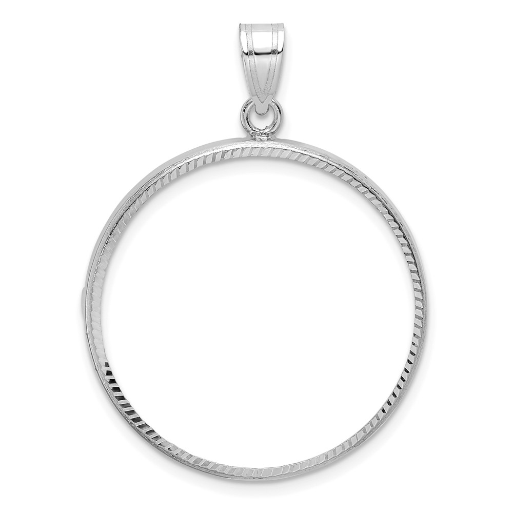 Wideband Distinguished Coin Jewelry 14k White Gold Polished and Diamond-cut 27.0mm Prong Coin Bezel Pendant (C1801WD/27.0)